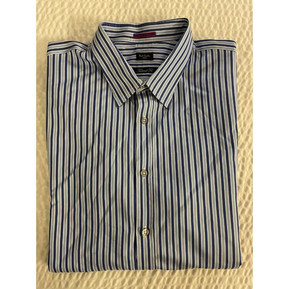 Paul Smith London Made in Italy Bold Blues Stripe Sport Shirt 17.5/44 $275 - Picture 1 of 6